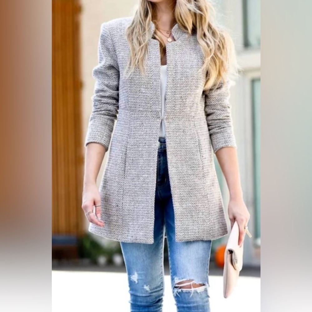 Mazik Women’s Casual Gray Open Front Long Sleeve Notch  Office Blazer Size M